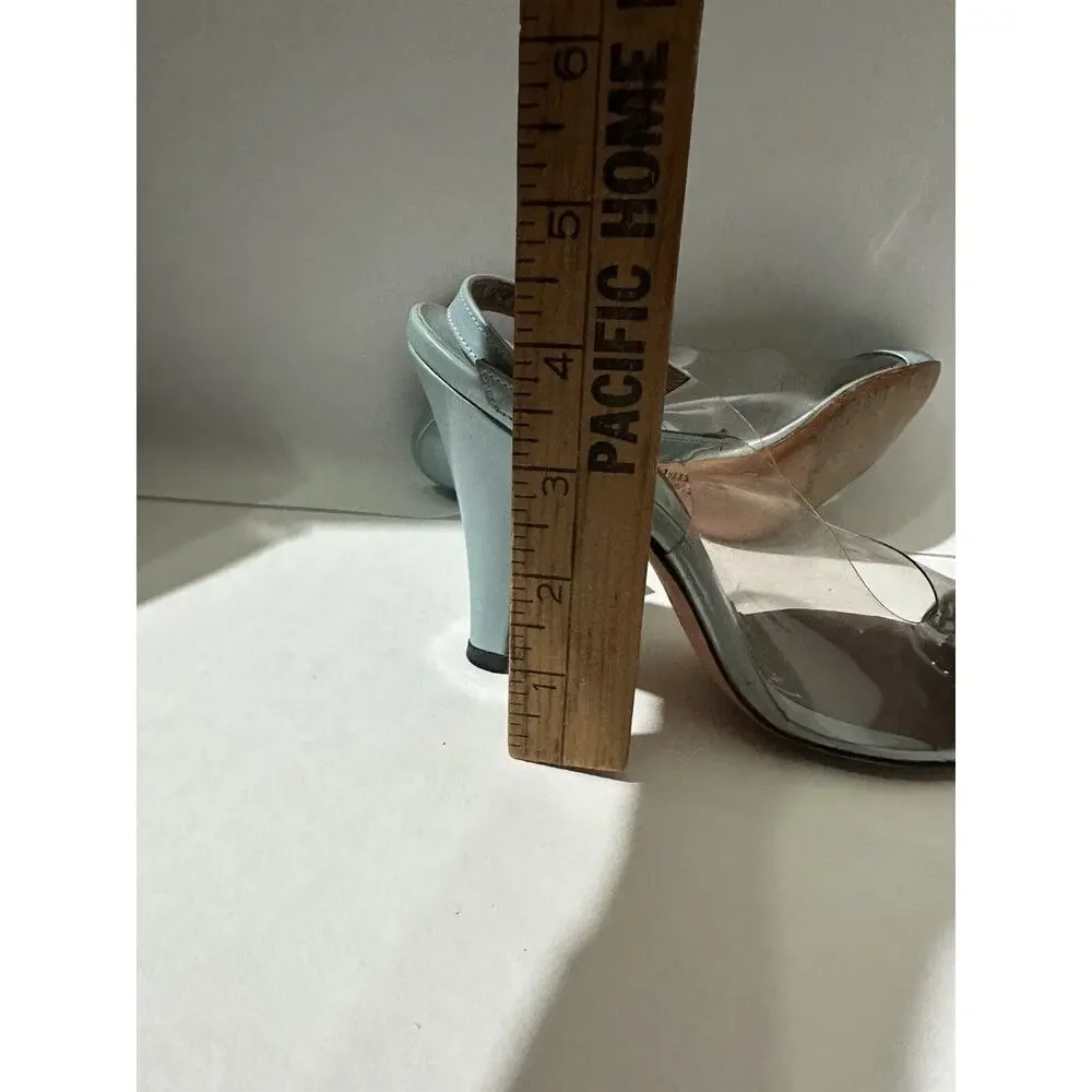 Bill Valentine Leather Turquoise Clear Sling Back Heel Sandals‎ Shoes Size 7